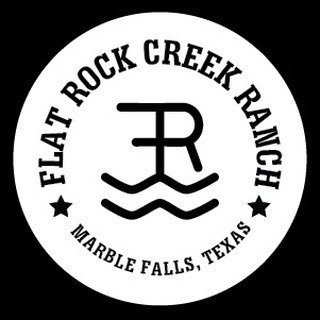 Flat Rock Creek Ranch logo with stylized FR and water waves, Marble Falls, Texas.