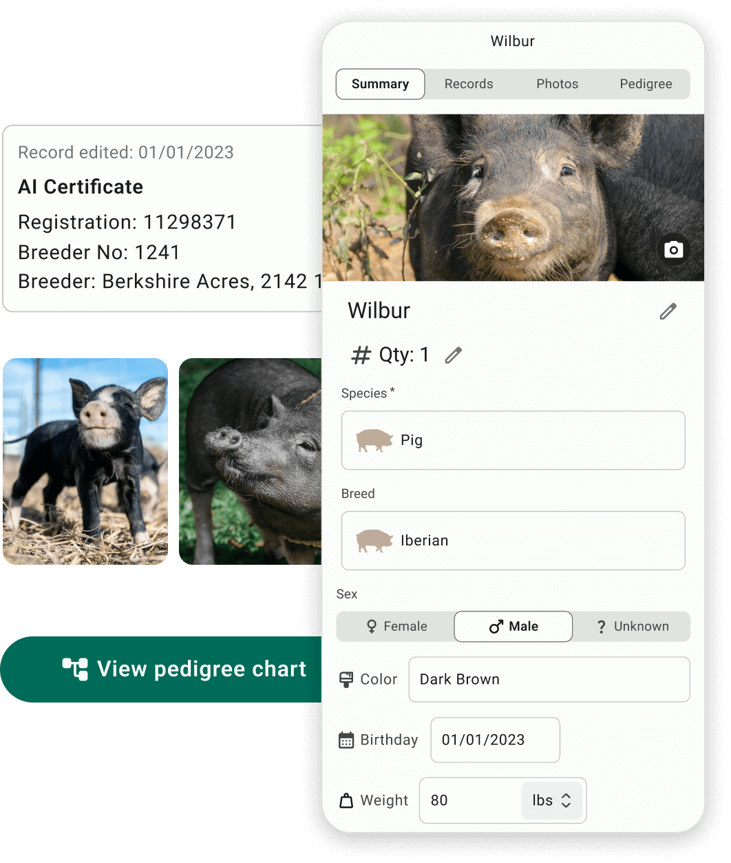 FarmKeep livestock record screen
