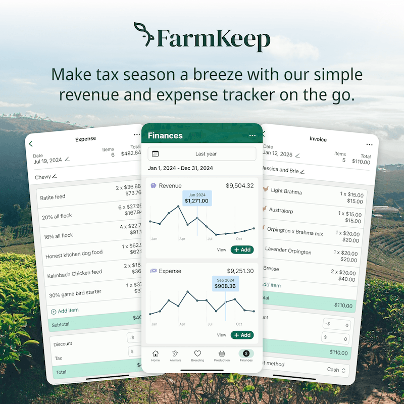 FarmKeep helps farmers track revenue and expenses and export all accounting to simplify taxes
